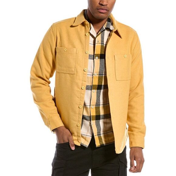 Onia men's apricot yellow essential heavy weight cotton wool button down shacket - Picture 7 of 7